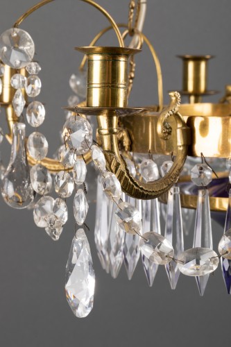 Crystal, blue glass and bronze chandelier, Sweden circa 1800 - 