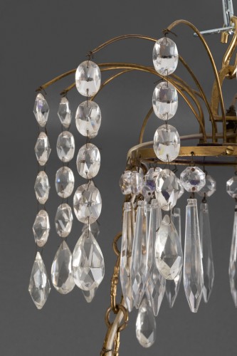 18th century - Crystal, blue glass and bronze chandelier, Sweden circa 1800