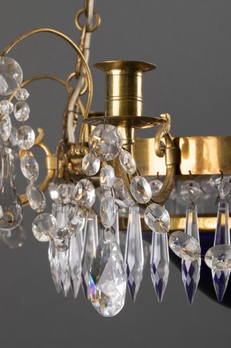 Directoire - Crystal, blue glass and bronze chandelier, Sweden circa 1800