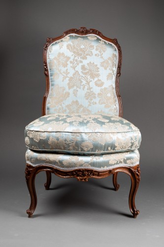 Louis XV - Pair of chairs « chauffeuses » by J. Boucault around 1765