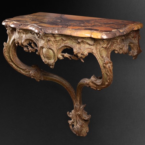 Console à suspendre en chêne laqué vert, Paris vers 1750 - Mobilier Style Louis XV