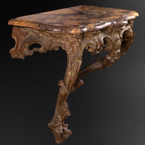 Mobilier Console - Console à suspendre en chêne laqué vert, Paris vers 1750