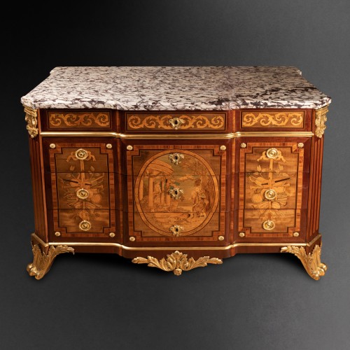 XVIIIe siècle - Commode en marqueterie par C. Wolff pour J. H. Riesener, Paris vers 1780