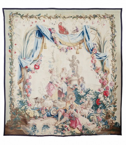 Pair of tapestries in wool and silk, manufacture of Beauvais around 1785 - Tapestry & Carpet Style Louis XVI
