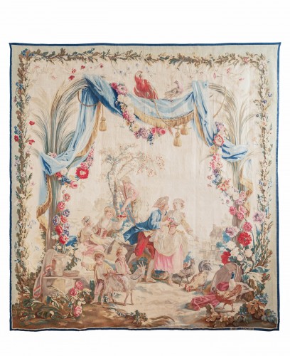 Tapestry & Carpet  - Pair of tapestries in wool and silk, manufacture of Beauvais around 1785