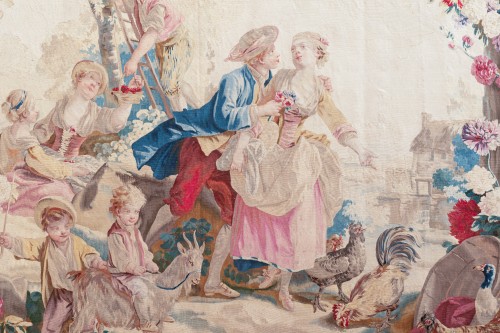 18th century - Pair of tapestries in wool and silk, manufacture of Beauvais around 1785