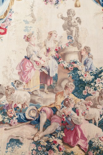 Louis XVI - Pair of tapestries in wool and silk, manufacture of Beauvais around 1785