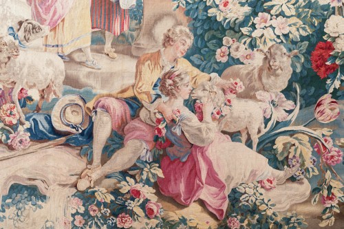 Antiquités - Paire de tapisseries en laine et soie, manufacture de Beauvais vers 1785