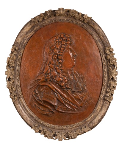 Embossed leather portrait of Louis XIV circa 1690