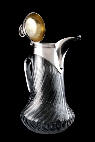 Antiquités - LEITÃO & IRMÃO - Carafe en argent massif et cristal d'époque Art Déco