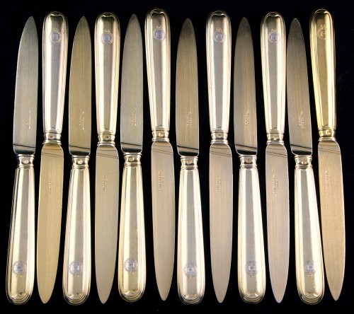 silverware & tableware  - PUIFORCAT - Solid silver vermeil cutlery set for 12 persons, Paris