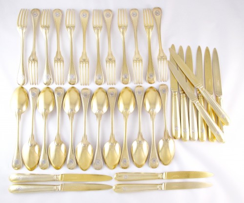  - PUIFORCAT - Solid silver vermeil cutlery set for 12 persons, Paris
