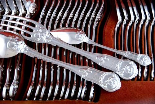 Antique Silver  - Queillé and Béguin for Odiot - Sterling silver cutlery set for 12