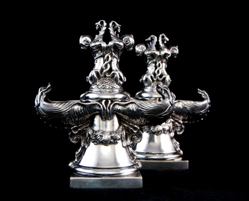 Fratelli Coppini - Pair of solid silver sea creatures saltcellars, Italy - Antique Silver Style 