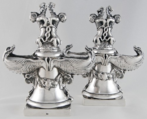 silverware & tableware  - Fratelli Coppini - Pair of solid silver sea creatures saltcellars, Italy