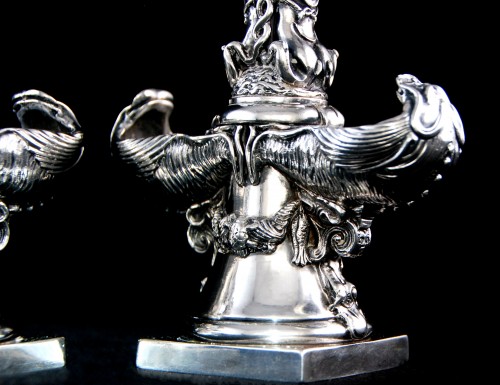 19th century - Fratelli Coppini - Pair of solid silver sea creatures saltcellars, Italy