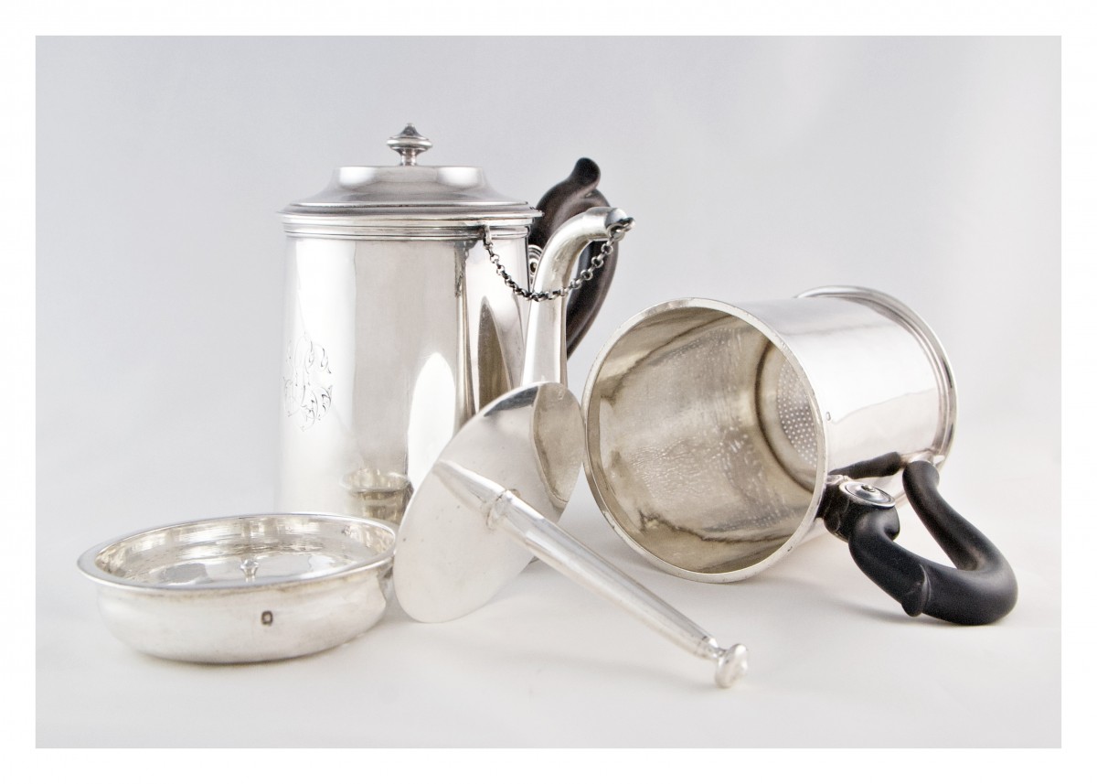 French Silver Hot Chocolate Pot or Coffee Pot, Puiforcat