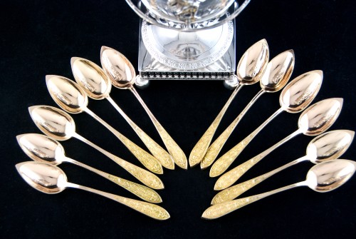 Silver confiturier Empire period by MIGNEROT, 12 vermeil spoons - Empire