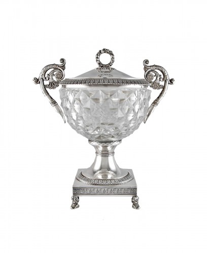 Solid silver and cut crystal drageoir, Louis XVIII period, Paris 1819-1838