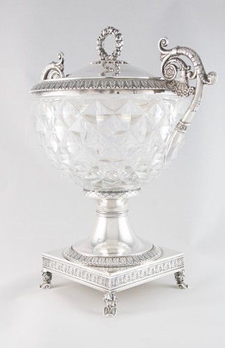 Solid silver and cut crystal drageoir, Louis XVIII period, Paris 1819-1838 - Antique Silver Style Restauration - Charles X