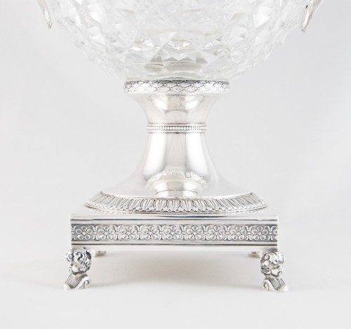 Antique Silver  - Solid silver and cut crystal drageoir, Louis XVIII period, Paris 1819-1838