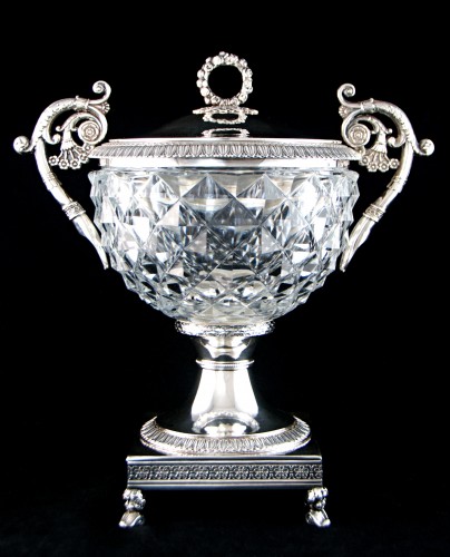 19th century - Solid silver and cut crystal drageoir, Louis XVIII period, Paris 1819-1838