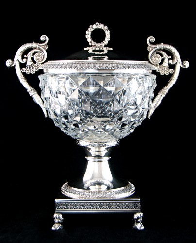 XIXe siècle - Paris 1819-1838 – Drageoir en argent massif et cristal taillé par BOULANGER