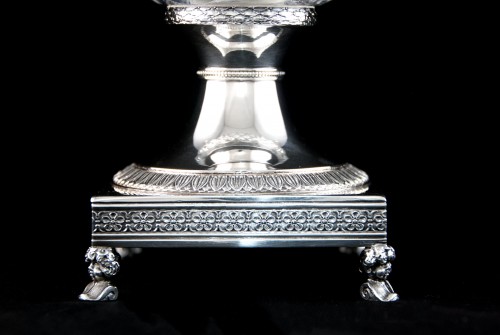 Antiquités - Solid silver and cut crystal drageoir, Louis XVIII period, Paris 1819-1838