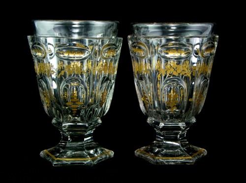 Baccarat – Pair of Louis-Philippe Period Crystal Violet Vases with gilt - Glass & Crystal Style Louis-Philippe
