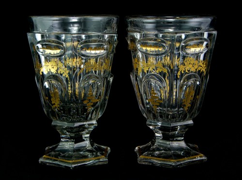 Glass & Crystal  - Baccarat – Pair of Louis-Philippe Period Crystal Violet Vases with gilt