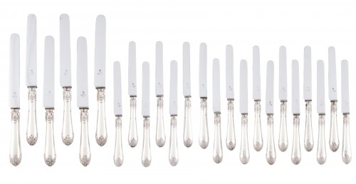 Robert LINZELER – Set of 24 silver knives, blades by J. PIAULT, Paris 19th 