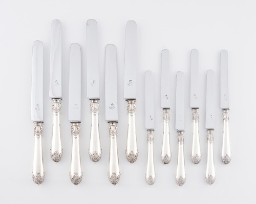 Robert LINZELER – Set of 24 silver knives, blades by J. PIAULT, Paris 19th  - silverware & tableware Style 