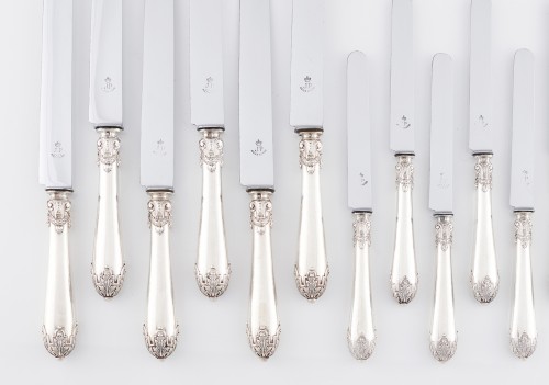 Robert LINZELER – Set of 24 silver knives, blades by J. PIAULT, Paris 19th  - 