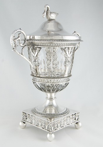19th century - Silver and crystal sweetmeat dish / cup by D. GARREAU,, Paris 1809–1819