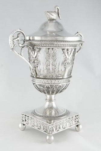 Empire - Silver and crystal sweetmeat dish / cup by D. GARREAU,, Paris 1809–1819