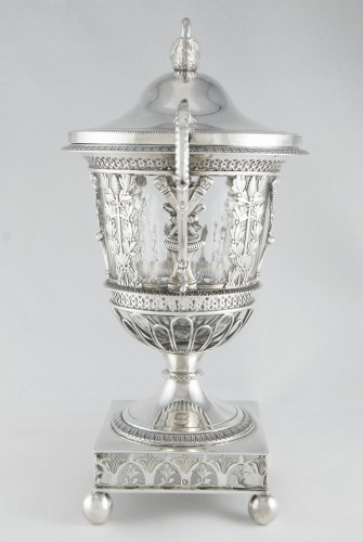 Antiquités - Silver and crystal sweetmeat dish / cup by D. GARREAU,, Paris 1809–1819