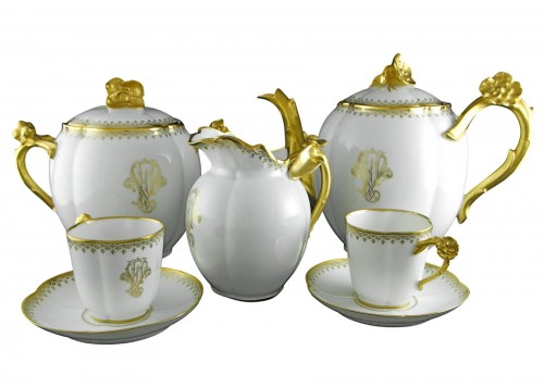 GUÉRIN &amp; Cie Limoges – 27-Piece Gilt Porcelain Tea Coffee Cherry Blossoms