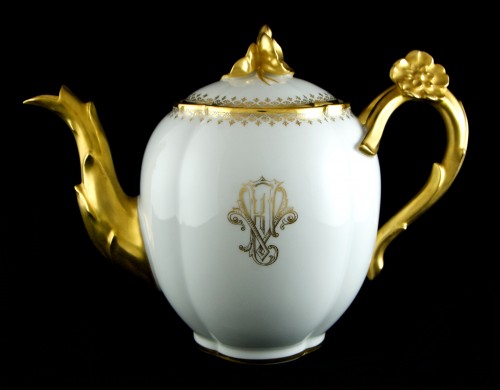 Porcelain & Faience  - GUÉRIN &amp; Cie Limoges – 27-Piece Gilt Porcelain Tea Coffee Cherry Blossoms
