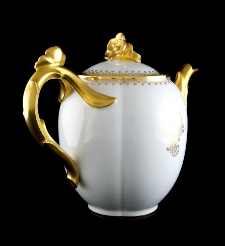 GUÉRIN &amp; Cie Limoges – 27-Piece Gilt Porcelain Tea Coffee Cherry Blossoms - 