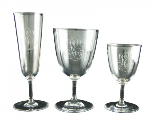 BACCARAT – Set of 43 crystal glasses engraved with a monogram, circa 1900