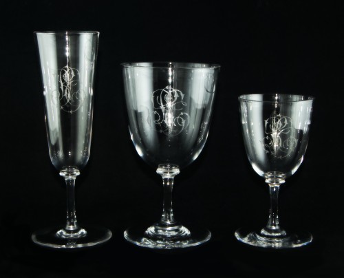 BACCARAT – Set of 43 crystal glasses engraved with a monogram, circa 1900 - 