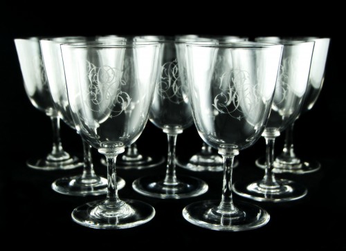 20th century - BACCARAT – Set of 43 crystal glasses engraved with a monogram, circa 1900