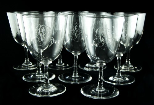 BACCARAT – Set of 43 crystal glasses engraved with a monogram, circa 1900 - 