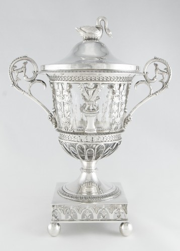 Paris 1809–1819 - Empire silver and crystal sweetmeat dish/cup by D GARREAU - silverware & tableware Style Empire