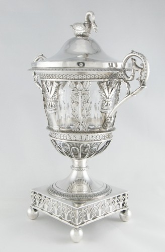 silverware & tableware  - Paris 1809–1819 - Empire silver and crystal sweetmeat dish/cup by D GARREAU