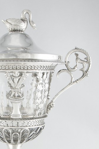 Antiquités - Paris 1809–1819 - Empire silver and crystal sweetmeat dish/cup by D GARREAU