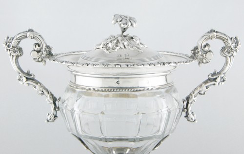 Antiquités - Drageoir en argent et cristal par J.F. VEYRAT, ép. Louis-Philippe, Paris vers 1840 