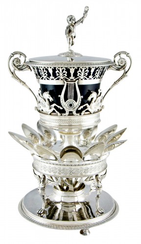 Confiturier d’époque Empire et ses 12 cuillers en argent massif par Léonard CHATENET