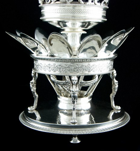 XIXe siècle - Confiturier d’époque Empire et ses 12 cuillers en argent massif par Léonard CHATENET