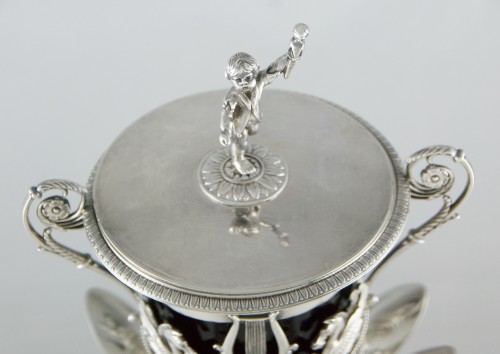 Antiquités - Confiturier d’époque Empire et ses 12 cuillers en argent massif par Léonard CHATENET